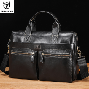 BULLCAPTAIN Mens Leather Briefcase Can Be Used For 15.5-Inch Notebook Large-Capacity Work Bags Business Shoulder Messenger Bag