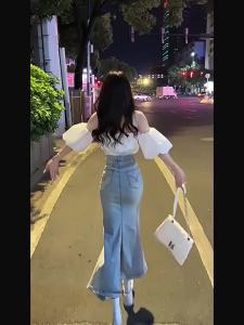 COD  Wanita Skirt Denim R 2024 Rok Fishtail Elegan Kelihatan Kurus Pinggang Tinggi Kasual Stail Korea Baru Musim Bunga dan Musim Panas  Sem