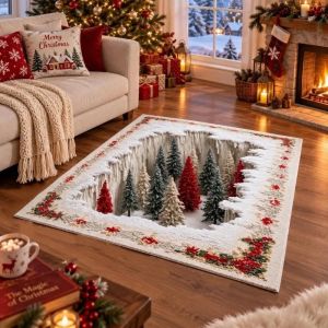 MQU19 Santa Claus Christmas 3D Illusion Rug Reindeer Tree 2D Flat Printed Christmas Small Carpet Doormat Home Decor Xmas Rug Christmas