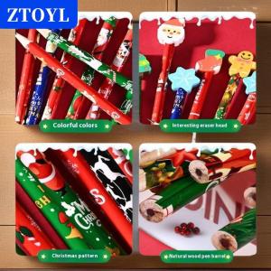 [COD] ZTOYL ดินสอคริสต์มาส12ชิ้นพร้อมยางลบการ์ตูนซานตาคลอสต้นคริสต์มาสดินสอไม้สำหรับนักเรียนโรงเรียนของขวัญสำหรับเด็ก