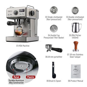 HiBREW 20Bar Semi-Automatic Espresso Machine - Temperature Adjustable 58mm Portafilter Cold/Hot Coffee Maker with Stainless Steel Body H10A