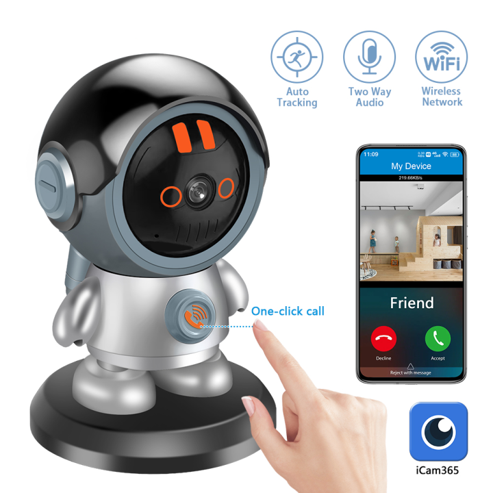 iCam365 APP 5MP Robot Wireless Wifi IP CCTV Camera One Click Call