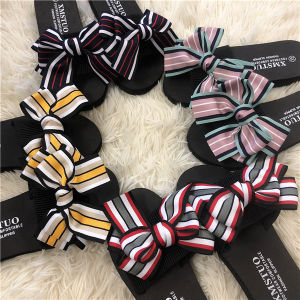 MANXIXI Beautiful 1.18 Inches Wedge Sandals Bow Inlay Rubber Sole Sturdy Flat Slippers For Women (Size 35-40)