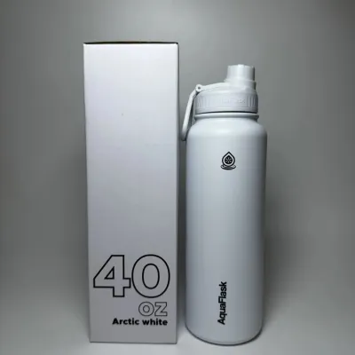 AQUAFLASK 40oz Wide Mouth with Vacuum Lid Stainless Steel Insulated Drinking Water Bottle 40oz
