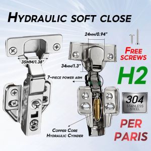 (Per Pair 2pcs) Hydraulic Soft Close Concealed Hinges Regular For Cabinet Full Coverage Heavy Duty Hinges (With Screws)