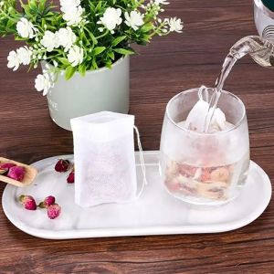 100/200PCS Empty Tea Bags Filter Teabags Non-woven Fabric Tea Filter Bags for Spice Tea with Draw String