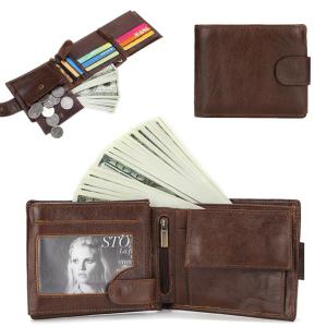 กระเป๋าสตางค์ที่มีหัวเข็มขัดสําหรับผู้ชายหนังแท้ผู้ชายกระเป๋าเงินผู้ถือบัตรกระเป๋าสตางค์สีน้ําตาลชาย
