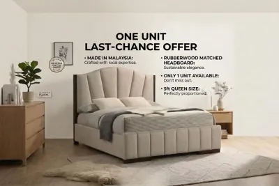 Limited Only Unit | Wastern Rubberwood 5ft Queen Bed | Beige Color