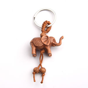 5Pcs Elephant Keychain Women Men Lucky Rich Mahogany Key Ring Handmade Carving Animal Pendant Jewelry Making Accessories