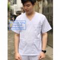Áo blouse trắng nam cổ tim - áo blu tá, dược sĩ, bác sĩ phẫu thuật trắng nam. 