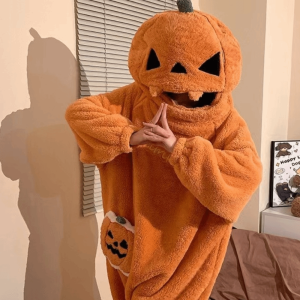 DISKAS Soft Pumpkin Integrated Pajamas Warm Funny Frog Cartoon Animal Sleepwear Gift Thickened Lined Cosplay Costume Halloween