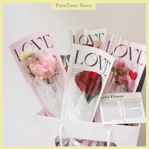 [PureZone] 20pcs รักโปร่งใสกุหลาบบรรจุภัณฑ์ถุงดอกไม้ช่อพลาสติกช่อเดียวห่อกระดาษหนึ่งตรงถุงดอกไม้บรรจุภัณฑ์