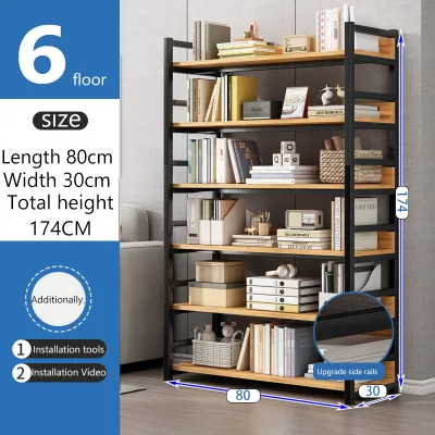 KEKEE Bookshelf Bookcase Floor Mounted Steel Wood Household Iron Crafts Multilayer Storage Rack Easy Living Room Bookshelf Library Storage Rack 置物架