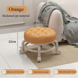 เก้าอี้ เก้าอี้หมุนได้ สตูลเตี้ยสสตูลเล็กมีล้อ สตูลเตี้ยหมุนได้ 360° เบาะนั่งมีล้อเลื่อน สตูลโซฟาเคลื่อนที่ได้สวยงาม PU เก้าอี้หนัง（Delin store）