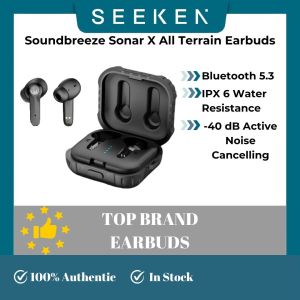 SEEKEN Soundbreeze SonarX High-Quality Bluetooth In-Ear Earbuds with 40dB Active Noise Cancellation IPX7 Waterproof Long Playtime | BLK