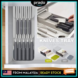 PRADO Malaysia Knives Drawer Storage 2 Tray 9 Slot Knife Holder Fit for Most Knives Kitchen Ware Pisau Rak