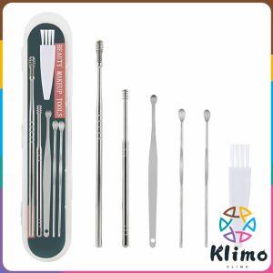 KLIMO 6pcs/set Portable Stainless Steel Ear Cleaning Brush Wax Remover Curette Ear Cleaner