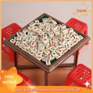 huhe 1Set 1:12 Dollhouse Miniature Mahjong Table And Chair Model Furniture Home Model Decor Toy Doll House Accessories