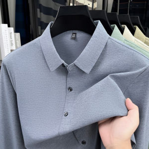 Ultra Stretch Mens Pointed Collar Long Sleeve Shirt - Light Gray (Black/Green/Blue/Beige/Khaki) Business Casual Essential​​