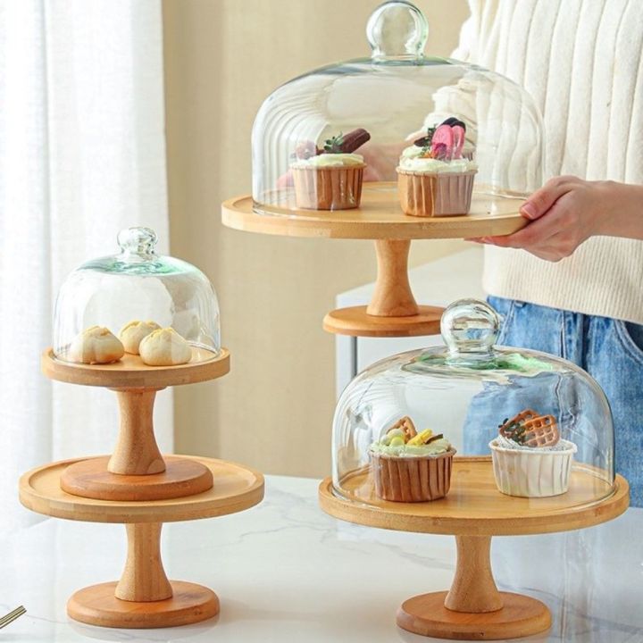 YONIT Trong suốt Giá đỡ bánh gỗ Cổ điển Vỏ kính Giá trưng bày bánh Khay ...