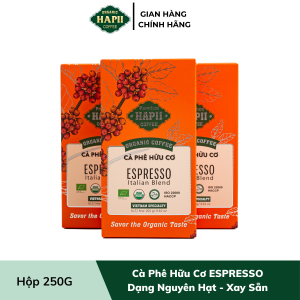 Hapii Coffee - Cà Phê Hữu Cơ Pha Máy Espresso Hộp 250Gr - Nguyên Hạt và Xay Sẵn