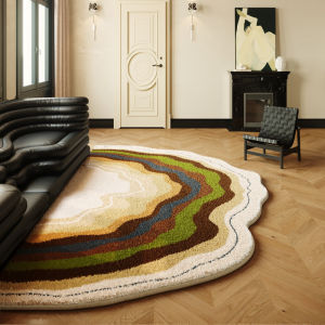 Retro bedroom decor Bedside wave shape carpet Fluffy soft lounge rug light luxury carpets for living room Home Plush shaped mat