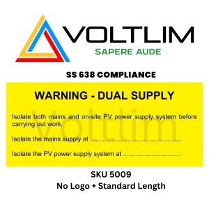 SS 638 Electrical Warning Notice Dual Supply Sign Label Sticker 140mm x 60mm Voltlim SKU 5009