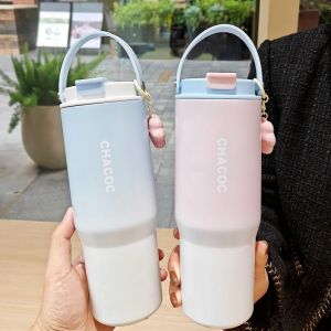 [COD]900ml Tumbler Tahan Panas Dingin Aesthetic Double Wall Vacuum Insulated Minuman Panas Dingin Dengan Tali Thermos Botol Minum Besar Tahan