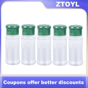 【ZTOYL】 5Pc Plastic Spice Salt Pepper Shakers Seasoning Jar BBQ Condiment Vinegar Bottle