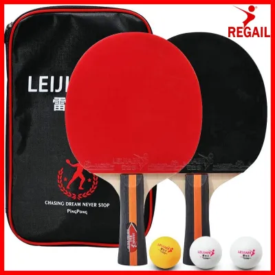 (READY STOCK) Regail 1301 Professional Table Tennis Ping Pong Racket - Two Long Handle Shake Hand Grip Bat Paddle with Three PingPong Ball for School Sport / Training / Indoor Outdoor Competition Sports
