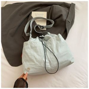 YUCHEN Korean Style Pleated Drawstring Bucket Bag Large Capacity Solid Color Nylon Shoulder Bag Casual Waterproof Cloth Crossbody Bag Women