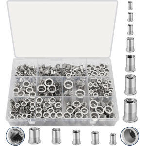Cross-Border Wholesale 300PCS Boxed M3-M12/304 Stainless Steel Flat Head Threaded Rivet Nut Combination Kit