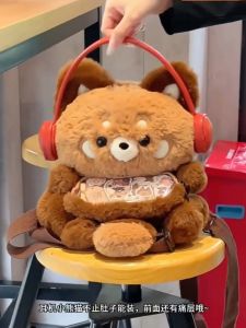Beg Silang Plush Kartun Bear Cat Soft Fluffy Doll Crossbody Bag Clear Front Pocket Headphone Cute Gift 🎧