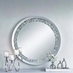 Sacesr Diamond Frame Decorative Wall Mirrors Luxury Aesthetic Round Decor Mirror Bedroom Bright Elegant Makeup Mirror Home Ornaments R7Q2P
