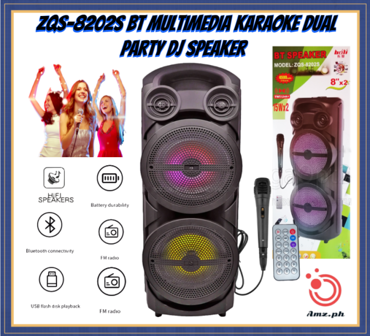 ZQS8202S 16" MULTIMEDIA DUAL WIRELESS BLUETOOTH KARAOKE PARTY DJ