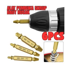 6pcs Tap Balik Screw Extractor Skrup Alat Pembuka Baut Rusak Broken Remover