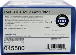HID Fargo 045500 YMCKO 5 Panel colored ribbon 250 images per roll for DTC400 DTC400e DTC1250e DTC1000 C30 C30e Fargo & Fargo Persona card printer part# 45500