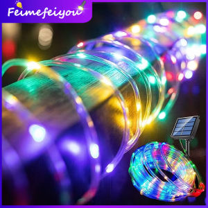 solar raya light outdoor waterproof led strip tube light blinking fairy lights automatic multicolor garden lighting 32m 22m 12m 7m 300/200/100/50leds 8 work modes solar powered lamp