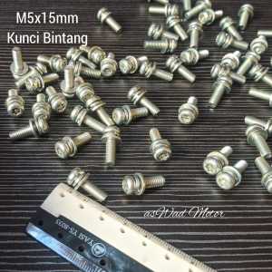 5pcs Baut M5x15mm + Ring Kunci Bintang Original Universal / Baut Karburator / Baut Box Filter