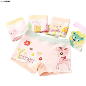 AISAMEFE กางเกงชั้นในเด็กผู้หญิงกางเกงในบ็อกเซอร์ผ้าคอตตอนพิมพ์ลายกวางว่าวเต็นท์สีสุ่ม1-8Y 1ชิ้น