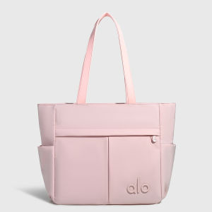 ALO Women Multi‑pocket Nylon Tote Bag Front Zipper Pockets Side Bottle Slot Large Capacity Office Laptop Shoulder Handbag For Ladies