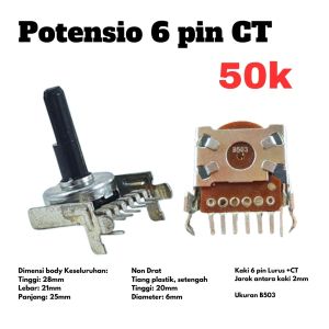 Potensio 6 pin CT 50k Stereo Kaki 6+1 Lurus Volume Mixer 503