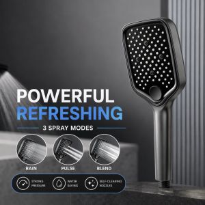 Handheld Square Shower Head Set High Pressure Water Saving Self Cleaning Nozzles 3 Spray Modes For Bathroom Home Use