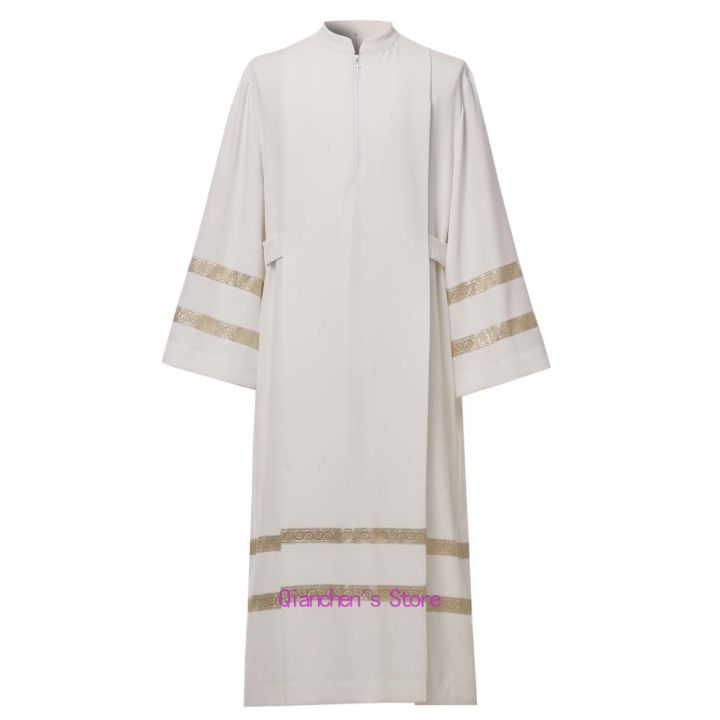 Christian Catholic Priest Embrodiery Linen Alb Clergy White Robe Pastor