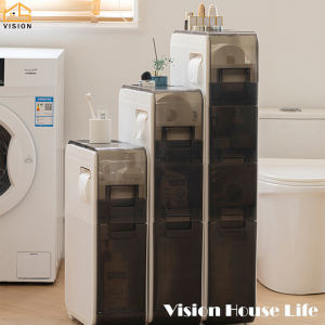 Vision Nordic Toilet Storage Cabinet 17.5cm Bathroom Slit Shelf Floor-standing Drawer Type Narrow Cabinet Kitchen Crevice Storage Cabinet Multi-layer Gap Storage Rack