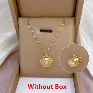 [Gnker] Vòng Cổ Vỏ Sò Hở Rỗng Thời Trang Vòng Cổ Thép Không Gỉ Ngọc Trai Hình Vỏ Sò Mạ Vàng Thật Trang Sức Nữ