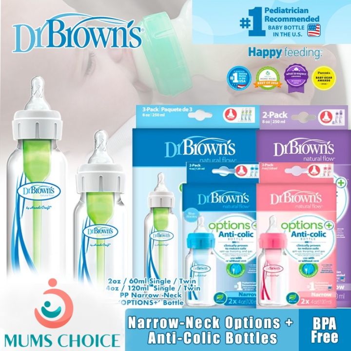 Dr. Brown’s™ Natural Flow® Options+™ Narrow Anti-Colic Baby Bottle ...