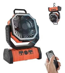 Portable Camping Fan with LED LIGHTS 20000mAh Rechargeable Battery Operated Outdoor Tent Oscillating 4 speed Fan with Light  Hook  remote control