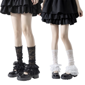 Womens Tiered Ruffle Lace Leg Warmer Sweet Knee Highs Leg Socks Princess Sheer Leg Warmer Summer Thin Leg Sleeves Gift