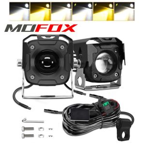 MOFOX 1Pair SK1 Laser Gun MDL Motorcycle Mini Driving Light 60W White Yellow High/Low Beam Spotlight Auxiliary Light With Ballast